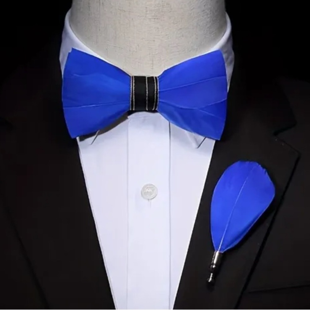 FESTIVAL SALE - Elegant Blue Bow Tie and Lapel Pin Set